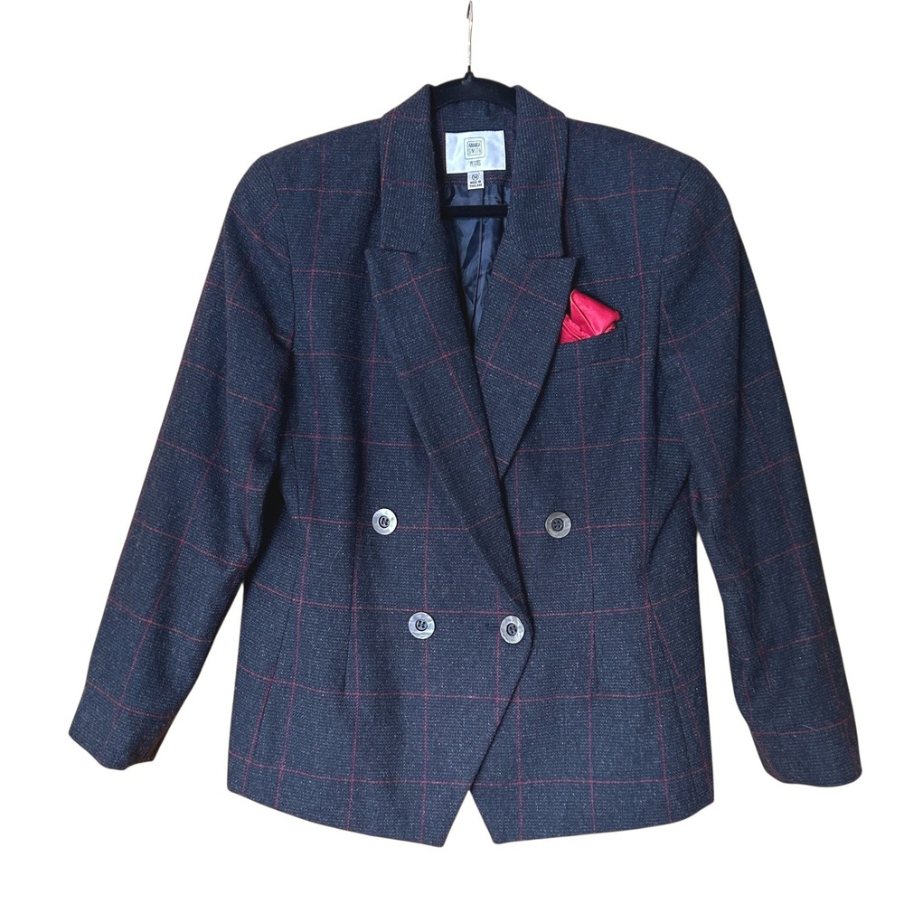 Amanda Smith Petites Double Breasted Plaid Blazer Charcoal GrayWomens‎ Size 14
